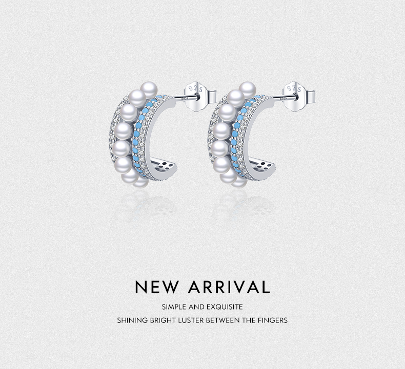 1 Pair Ins Style Semicircle Sterling Silver Plating Inlay Artificial Pearls Zircon Rhodium Plated Ear Studs display picture 2