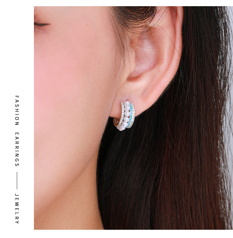1 Pair Ins Style Semicircle Sterling Silver Plating Inlay Artificial Pearls Zircon Rhodium Plated Ear Studs display picture 6
