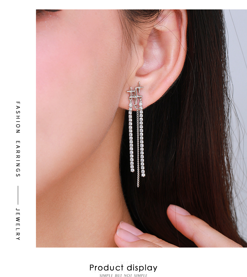 1 Piece Elegant Geometric Tassel Sterling Silver Plating Inlay Zircon 14k Gold Plated Rhodium Plated Ear Studs display picture 7