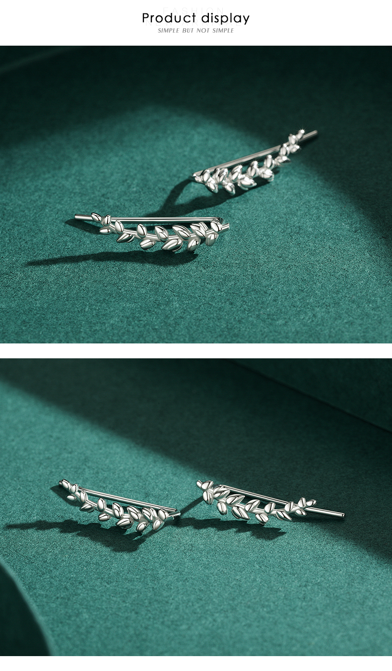 1 Paar Einfacher Stil Blätter Sterling Silber Überzug Überzogen Mit Rhodium Ohrclips display picture 6