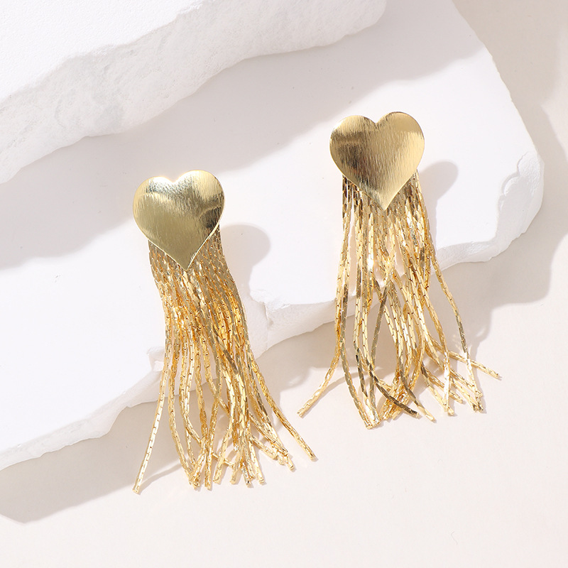 1 Pair Elegant Exaggerated Tassel Heart Shape Plating Titanium Steel 18k Gold Plated Drop Earrings display picture 6