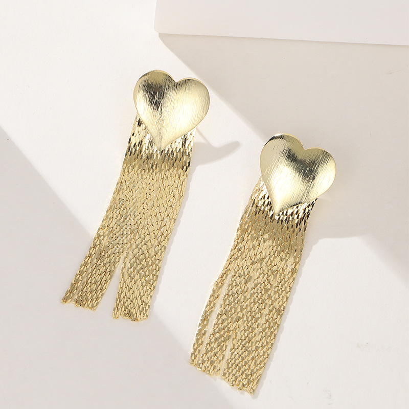 1 Pair Elegant Exaggerated Tassel Heart Shape Plating Titanium Steel 18k Gold Plated Drop Earrings display picture 5