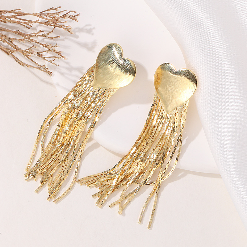 1 Pair Elegant Exaggerated Tassel Heart Shape Plating Titanium Steel 18k Gold Plated Drop Earrings display picture 7