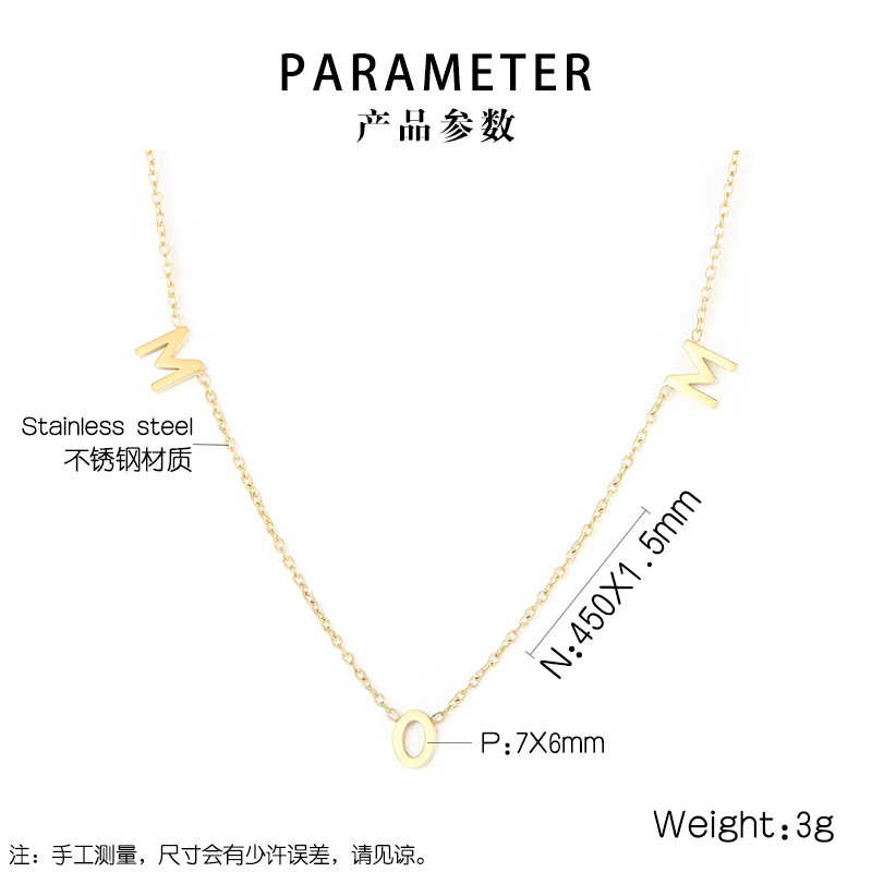 Stainless Steel 18K Gold Plated MAMA Simple Style Plating Solid Color Necklace display picture 9