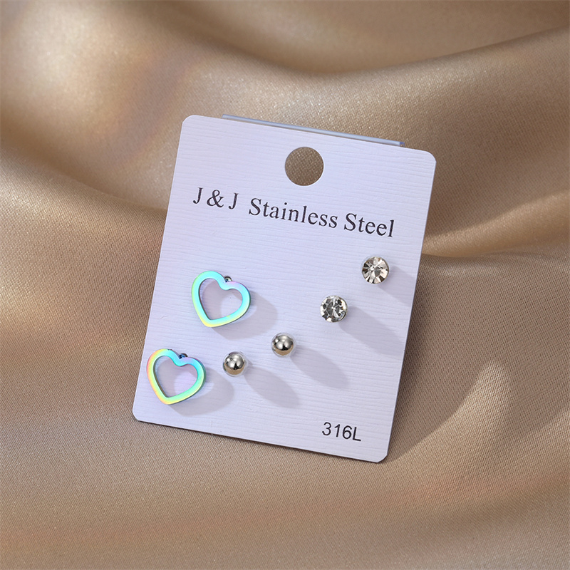 1 Set Sweet Heart Shape Stainless Steel Plating Inlay Zircon Ear Studs display picture 2