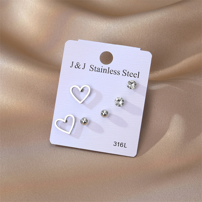 1 Set Sweet Heart Shape Stainless Steel Plating Inlay Zircon Ear Studs display picture 3
