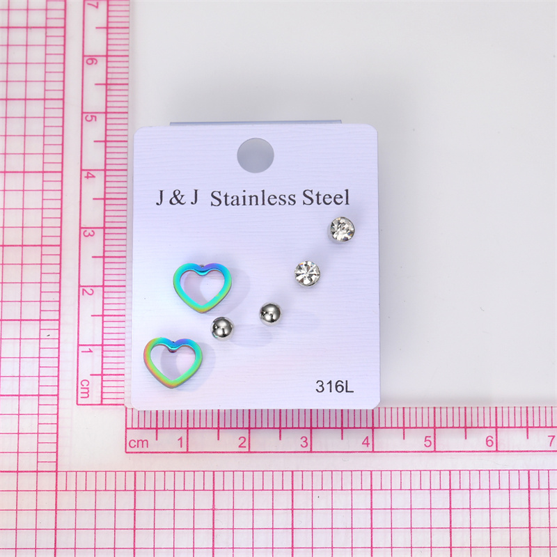 1 Set Sweet Heart Shape Stainless Steel Plating Inlay Zircon Ear Studs display picture 1