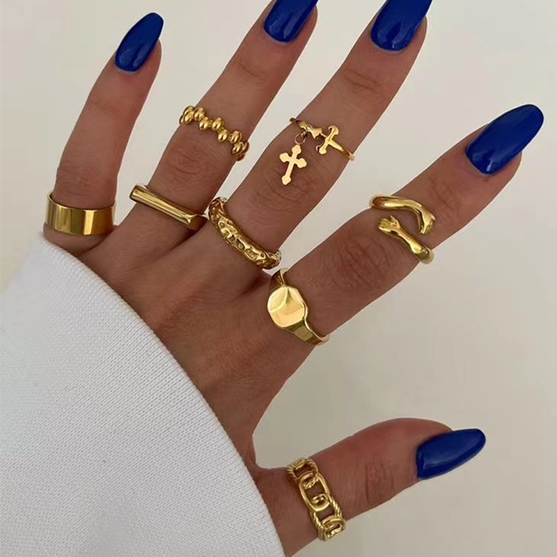 Casual Hip-hop Cross Gesture Solid Color Zinc Alloy Women's Rings display picture 1