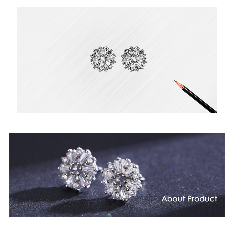 1 Pair Shiny Snowflake Sterling Silver Plating Inlay Zircon Rhodium Plated Ear Studs display picture 2