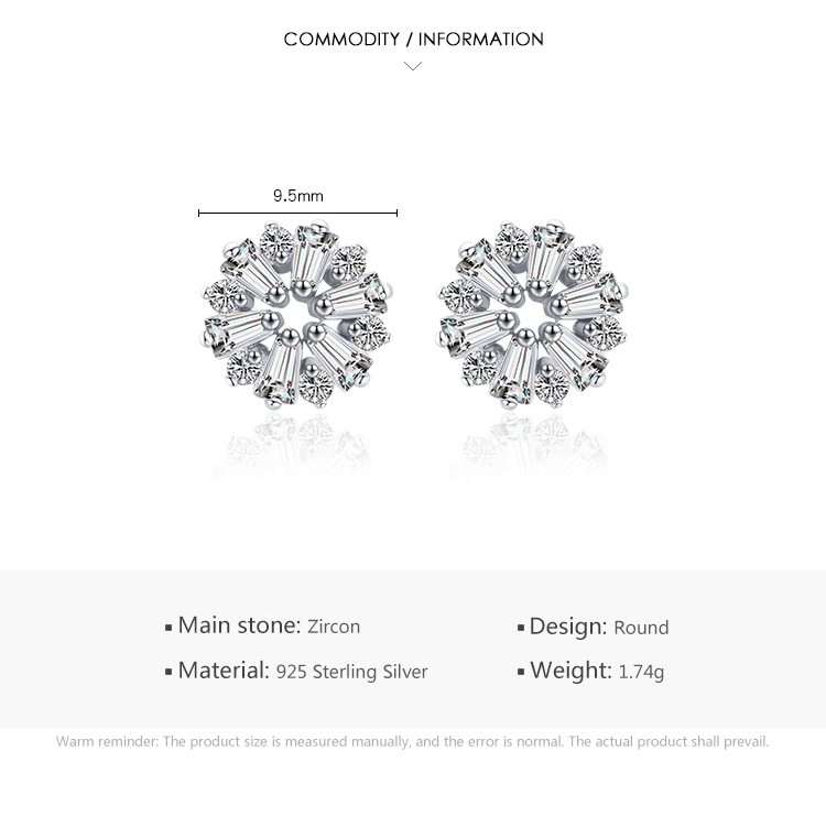 1 Pair Shiny Snowflake Sterling Silver Plating Inlay Zircon Rhodium Plated Ear Studs display picture 4