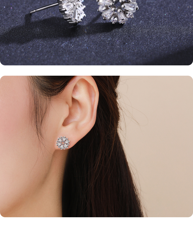 1 Pair Shiny Snowflake Sterling Silver Plating Inlay Zircon Rhodium Plated Ear Studs display picture 6