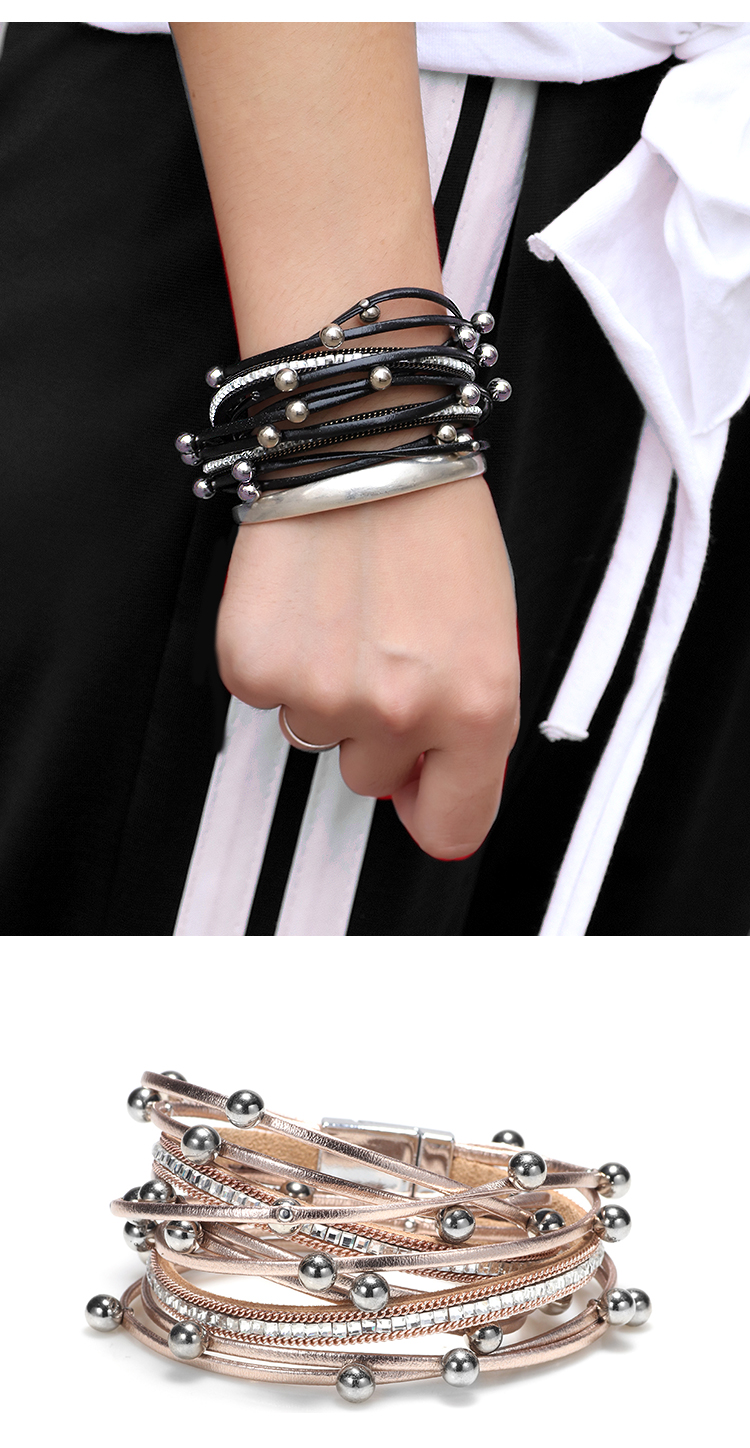 Vintage Style Pearl Pu Leather Alloy Women's Bracelets display picture 5