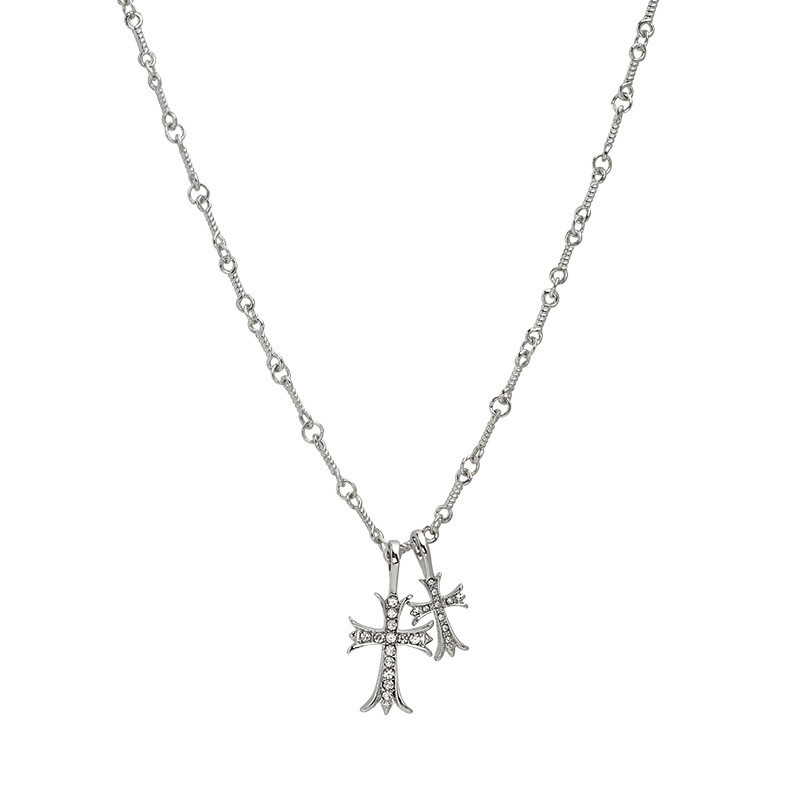 Titanium Steel Hip-Hop Punk Vintage Style Inlay Butterfly Cross Artificial Diamond Necklace display picture 7