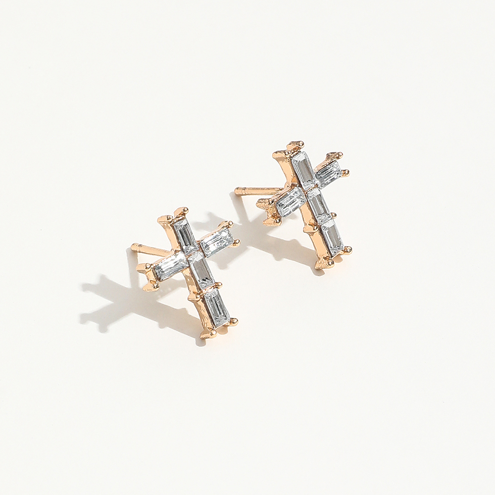 Simple Style Cross Alloy Inlay Rhinestones Women's Ear Studs display picture 3