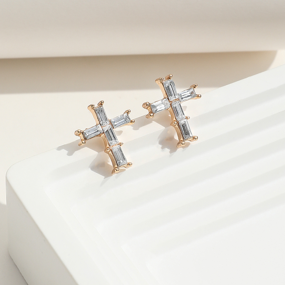 Simple Style Cross Alloy Inlay Rhinestones Women's Ear Studs display picture 6