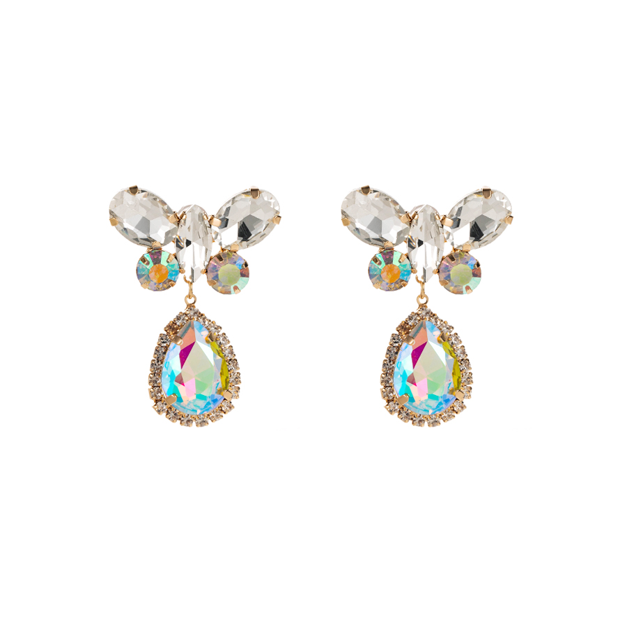 1 Pair Elegant Water Droplets Butterfly Plating Inlay Alloy Rhinestones Gold Plated Drop Earrings display picture 7