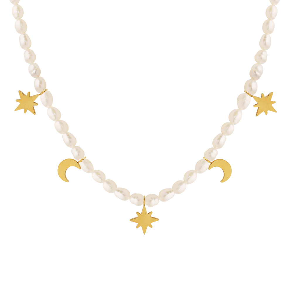 Elegant Luxurious Baroque Style Star Moon Freshwater Pearl Titanium Steel Plating 18k Gold Plated Necklace display picture 1