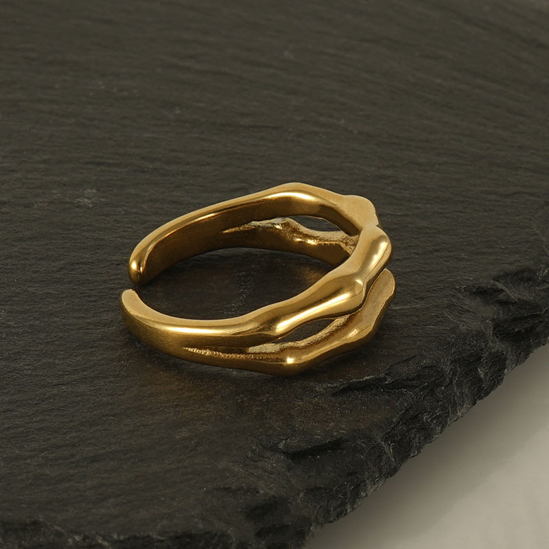 Stainless Steel 18K Gold Plated Classic Style Plating Bamboo Titanium Steel Open Ring display picture 3