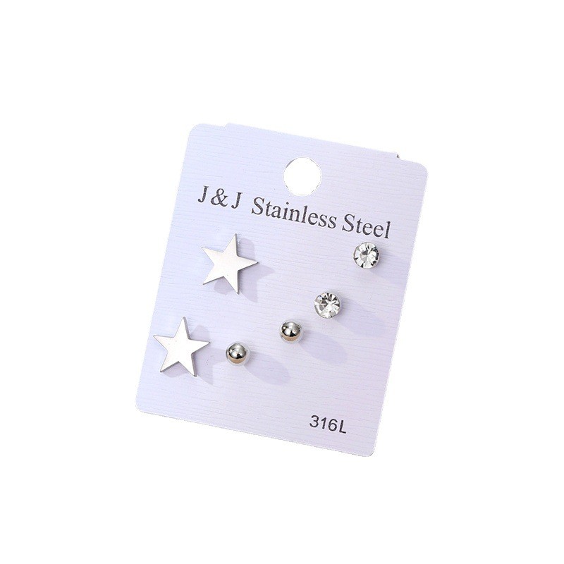 1 Set Casual Classic Style Pentagram Stainless Steel Plating Inlay Zircon Ear Studs display picture 1