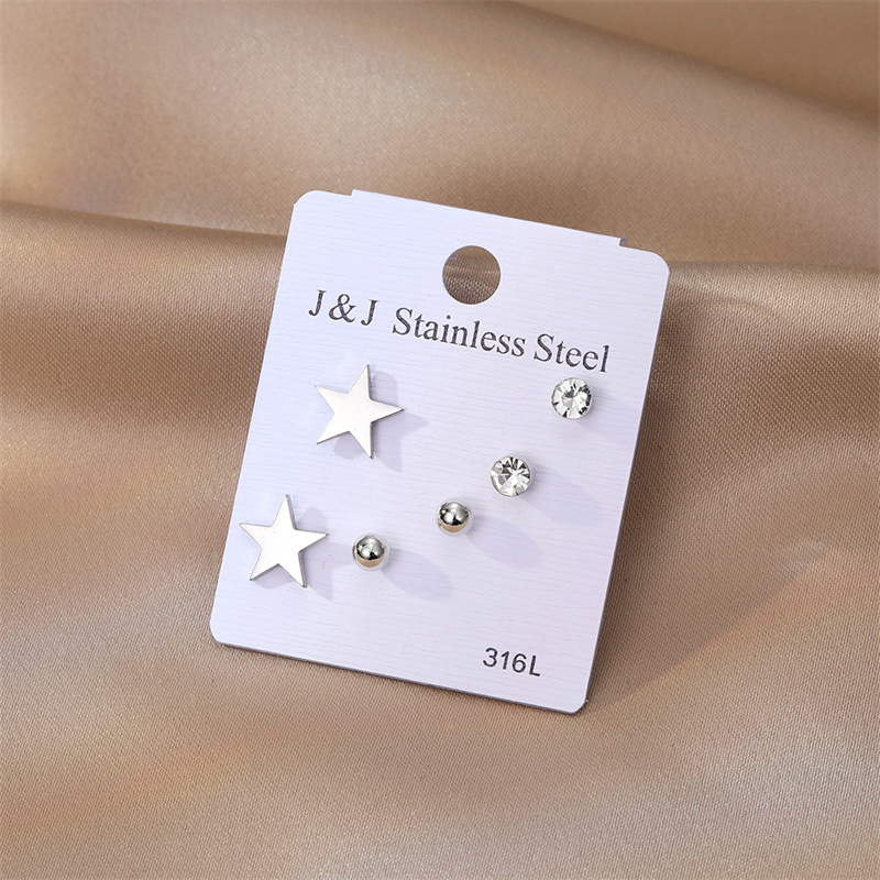 1 Set Casual Classic Style Pentagram Stainless Steel Plating Inlay Zircon Ear Studs display picture 3