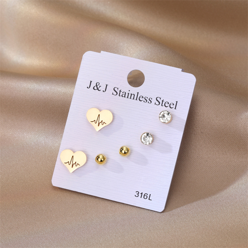 1 Set Elegant Heart Shape Stainless Steel Plating Inlay Zircon Ear Studs display picture 1
