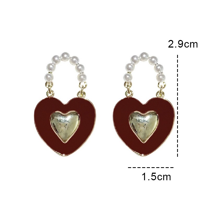 Elegant Sweet Heart Shape Chain Alloy Enamel Hollow Out Inlay Pearl Women's Drop Earrings display picture 5