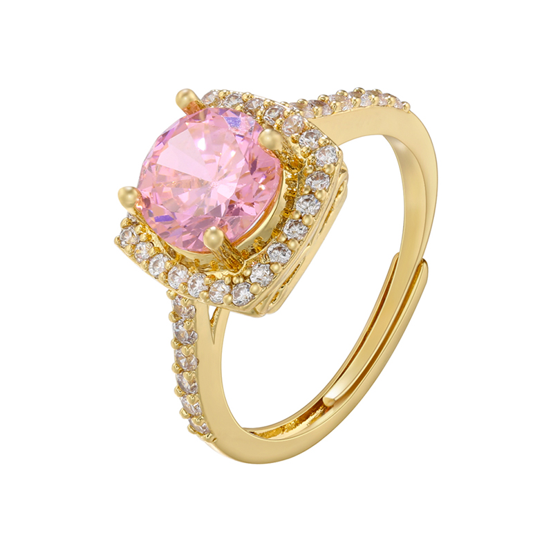 Elegant Luxurious Shiny Square Copper 18k Gold Plated Zircon Open Ring In Bulk display picture 3