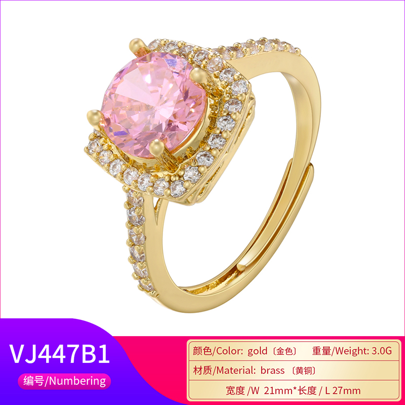 Elegant Luxurious Shiny Square Copper 18k Gold Plated Zircon Open Ring In Bulk display picture 7