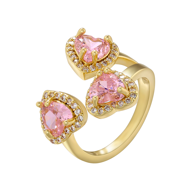 Elegant Luxurious Shiny Heart Shape Copper 18k Gold Plated Zircon Open Ring In Bulk display picture 6