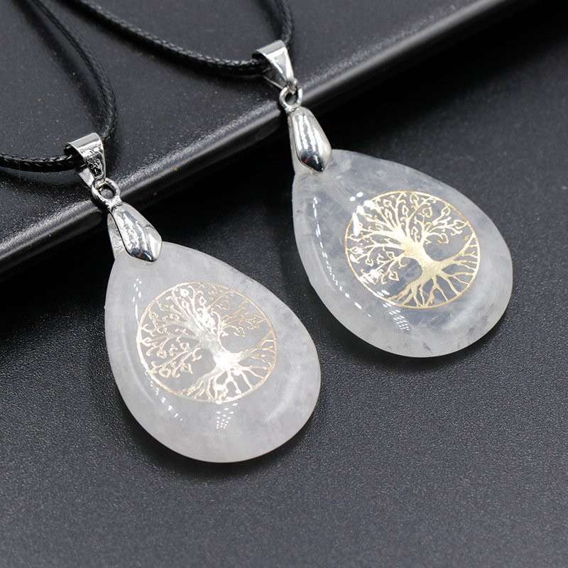 Streetwear Tree Stainless Steel Natural Stone Plating Pendant Necklace display picture 22