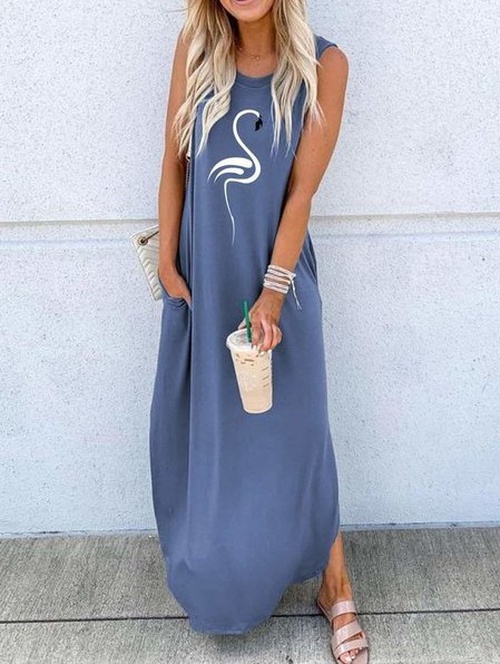 Women's Regular Dress Elegant Round Neck Printing Sleeveless Swan Maxi Long Dress Daily display picture 1