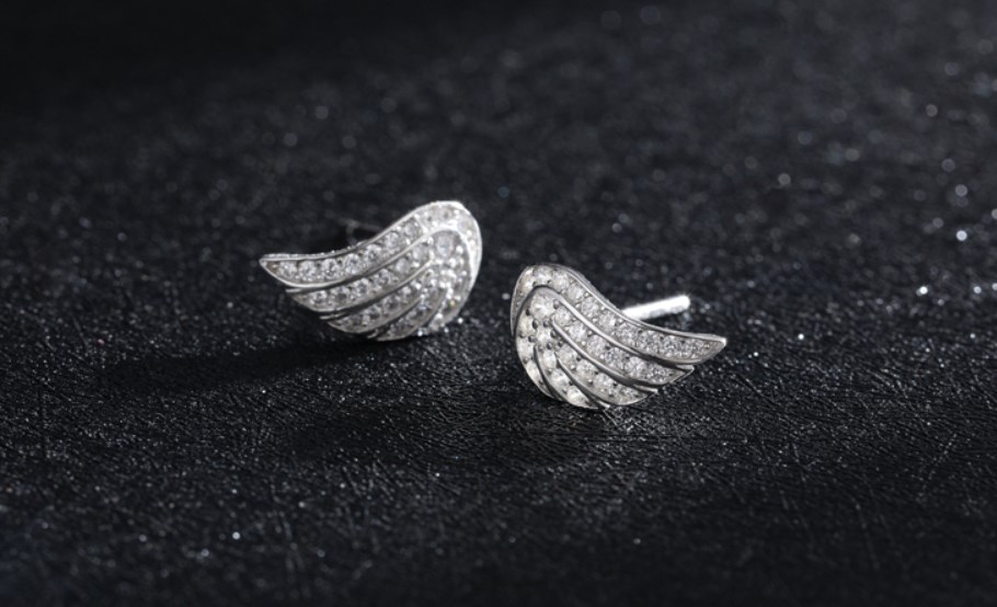 1 Pair Ins Style Fairy Style Korean Style Angel Wings Sterling Silver Plating Inlay Zircon Rhodium Plated Ear Studs display picture 5