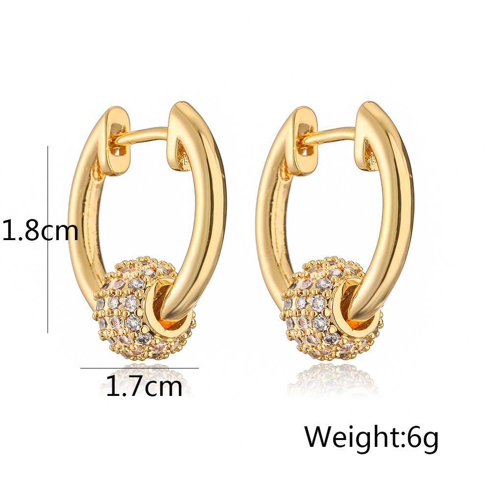 1 Pair Commute Korean Style Round Copper Plating Inlay Zircon 18k Gold Plated Earrings display picture 1