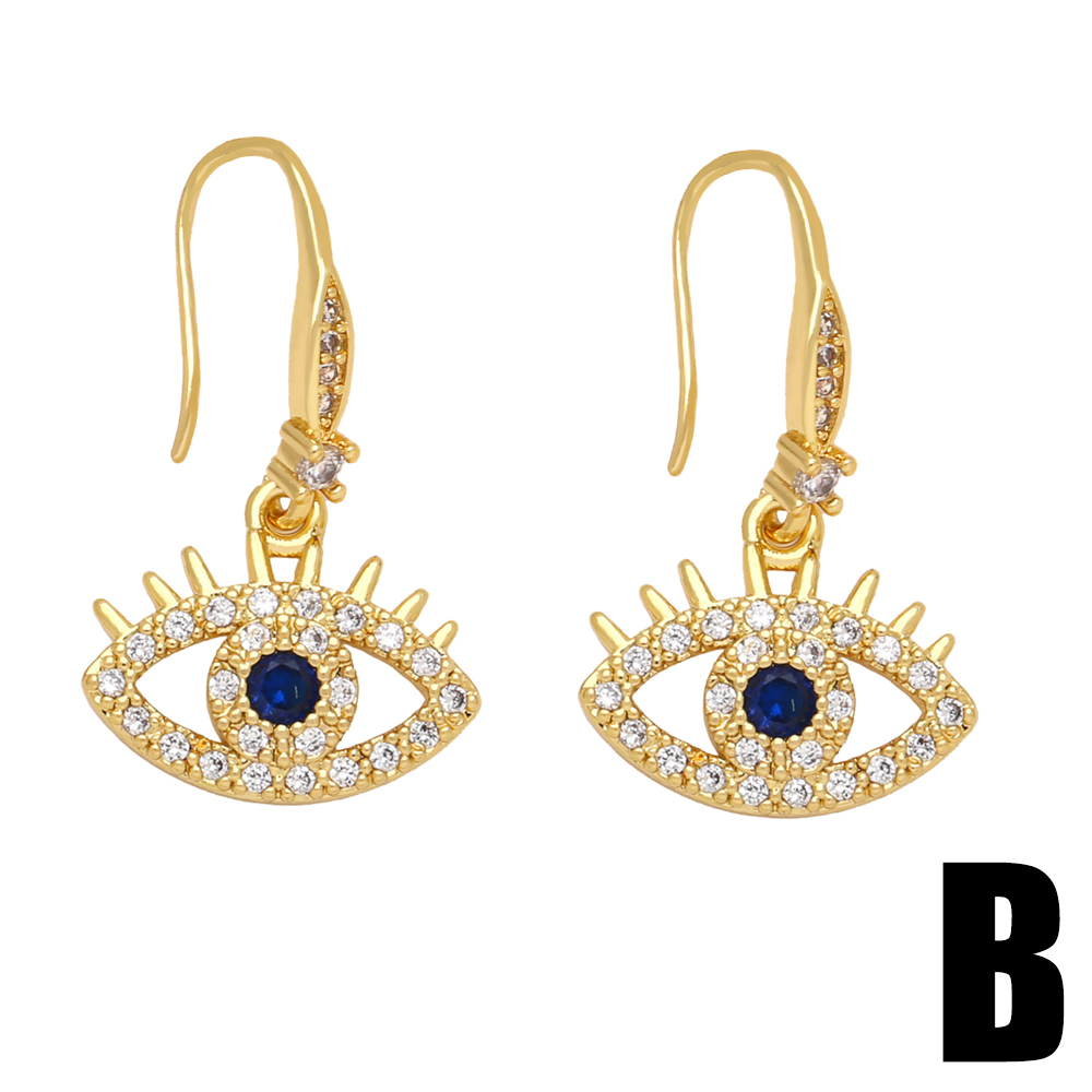 1 Pair Ins Style Artistic Devil's Eye Copper Plating Inlay Zircon 18k Gold Plated Drop Earrings display picture 3