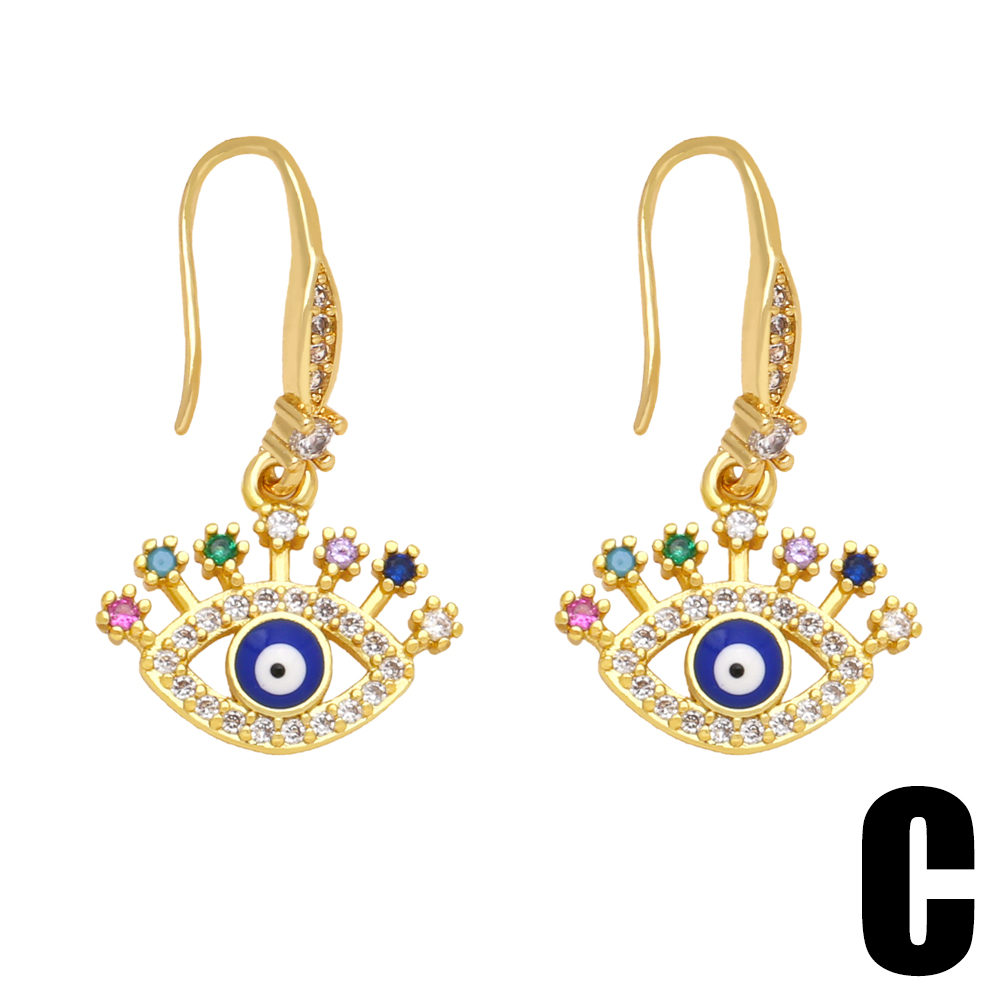 1 Pair Ins Style Artistic Devil's Eye Copper Plating Inlay Zircon 18k Gold Plated Drop Earrings display picture 4