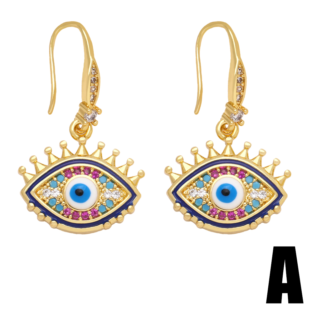 1 Pair Ins Style Artistic Devil's Eye Copper Plating Inlay Zircon 18k Gold Plated Drop Earrings display picture 5