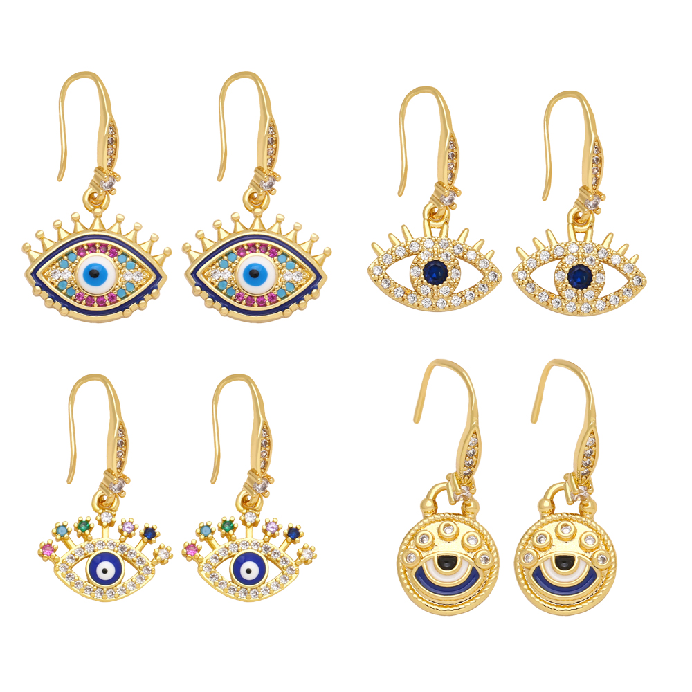 1 Pair Ins Style Artistic Devil's Eye Copper Plating Inlay Zircon 18k Gold Plated Drop Earrings display picture 2