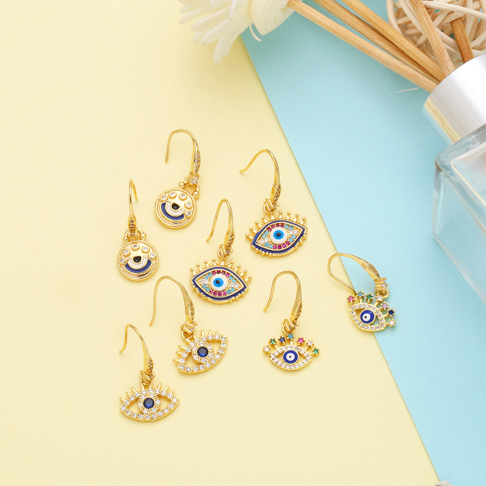 1 Pair Ins Style Artistic Devil's Eye Copper Plating Inlay Zircon 18k Gold Plated Drop Earrings display picture 7