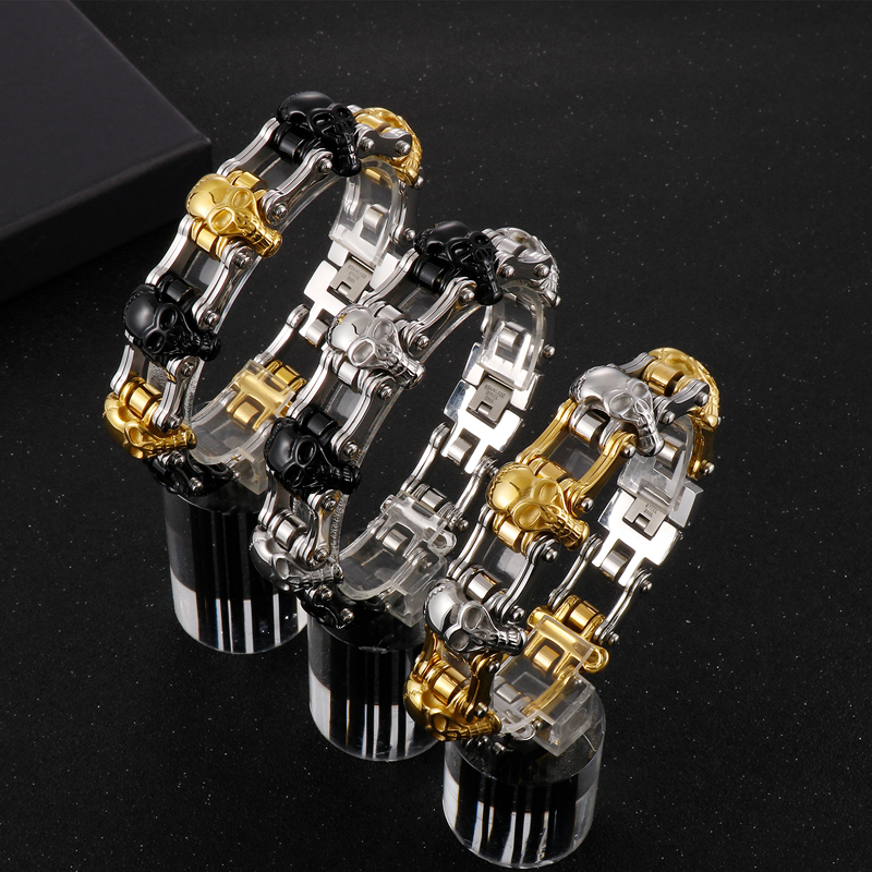 Hip-Hop Cool Style Skull Stainless Steel Plating 18K Gold Plated Men'S Bracelets display picture 14