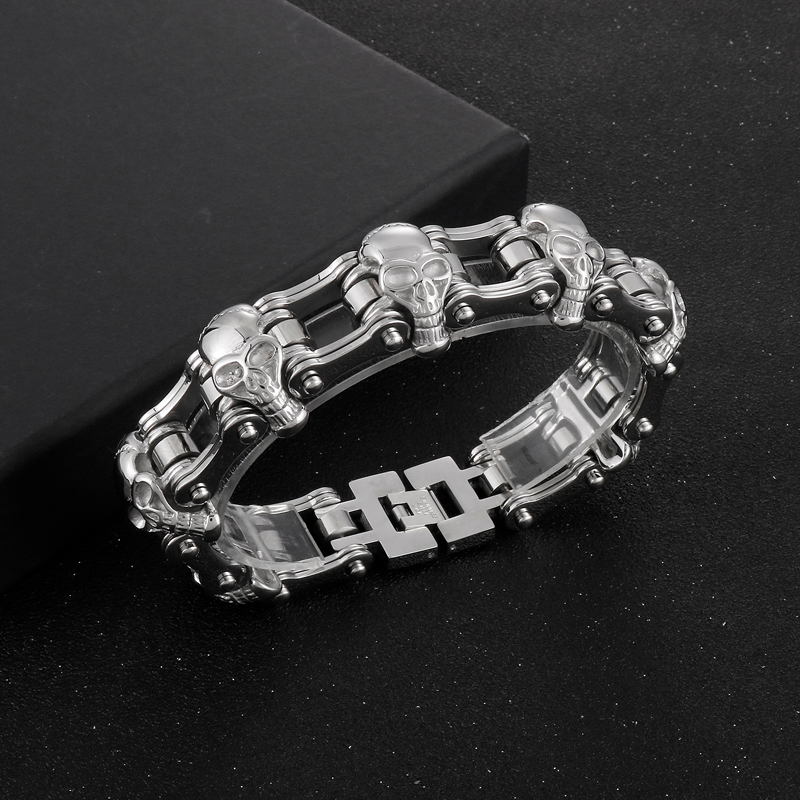 Hip-Hop Cool Style Skull Stainless Steel Plating 18K Gold Plated Men'S Bracelets display picture 13