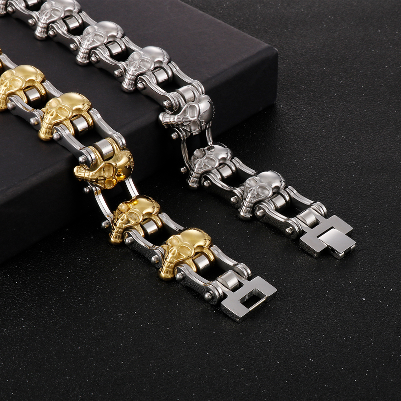 Hip-Hop Cool Style Skull Stainless Steel Plating 18K Gold Plated Men'S Bracelets display picture 7