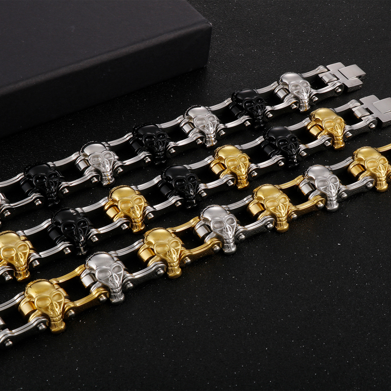 Hip-Hop Cool Style Skull Stainless Steel Plating 18K Gold Plated Men'S Bracelets display picture 15