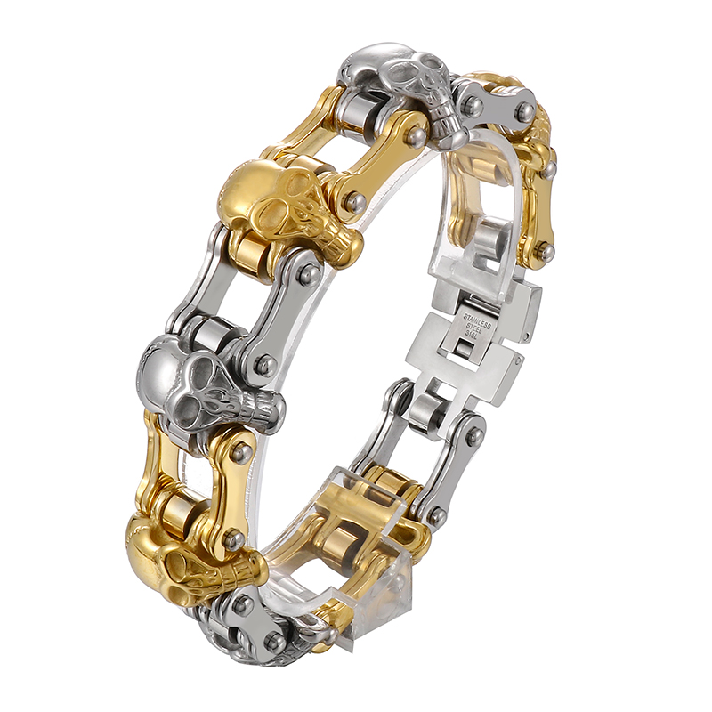 Hip-Hop Cool Style Skull Stainless Steel Plating 18K Gold Plated Men'S Bracelets display picture 3