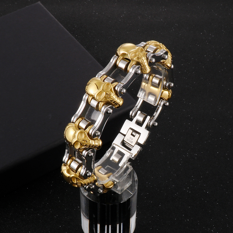 Hip-Hop Cool Style Skull Stainless Steel Plating 18K Gold Plated Men'S Bracelets display picture 4