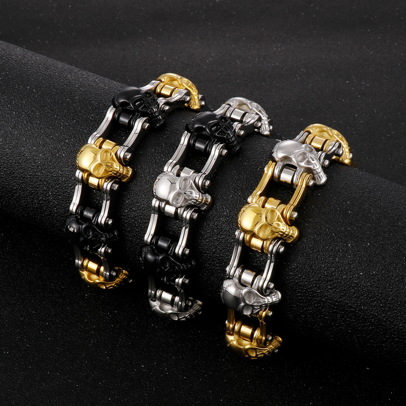 Hip Hop Estilo De Moda Cráneo Acero Inoxidable Enchapado Chapados en oro de 18k Hombres Pulsera display picture 5