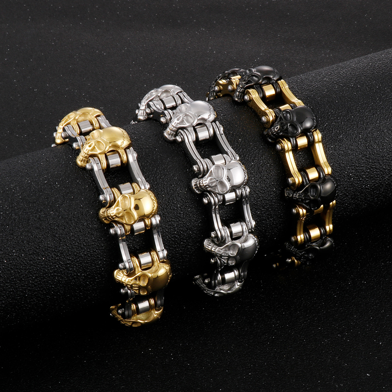 Hip Hop Estilo De Moda Cráneo Acero Inoxidable Enchapado Chapados en oro de 18k Hombres Pulsera display picture 6