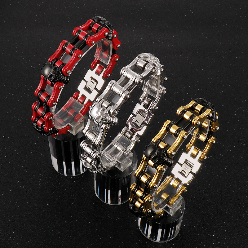 Hip-Hop Cool Style Skull Stainless Steel 18K Gold Plated Men'S Bracelets display picture 7