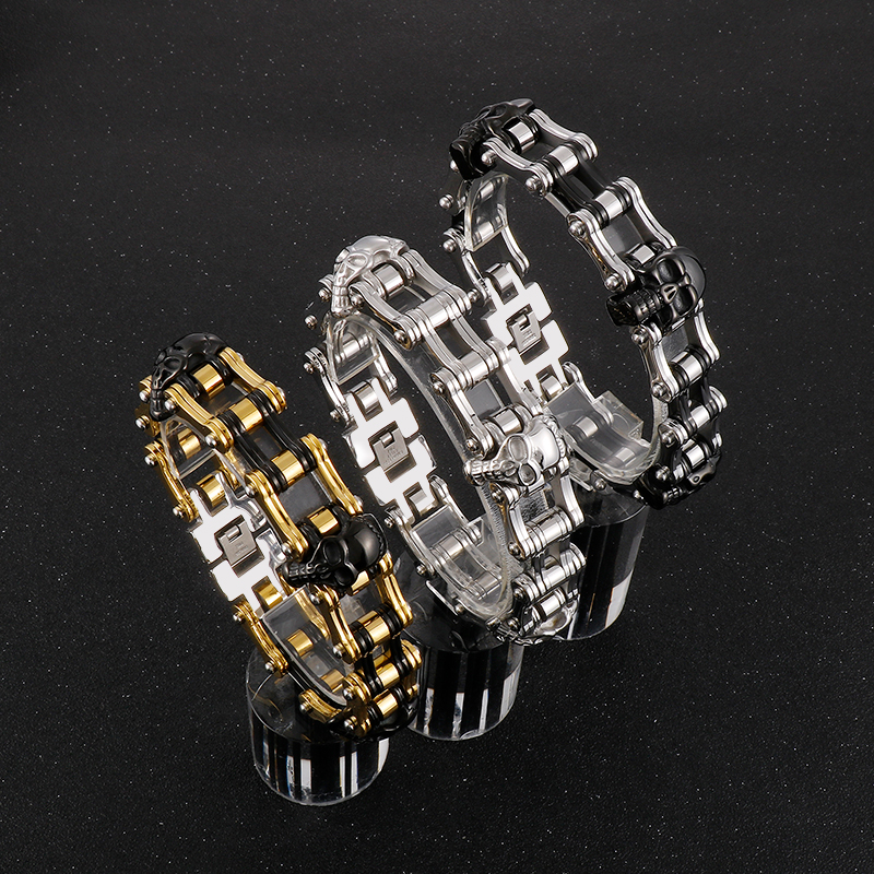 Hip-Hop Cool Style Skull Stainless Steel 18K Gold Plated Men'S Bracelets display picture 10