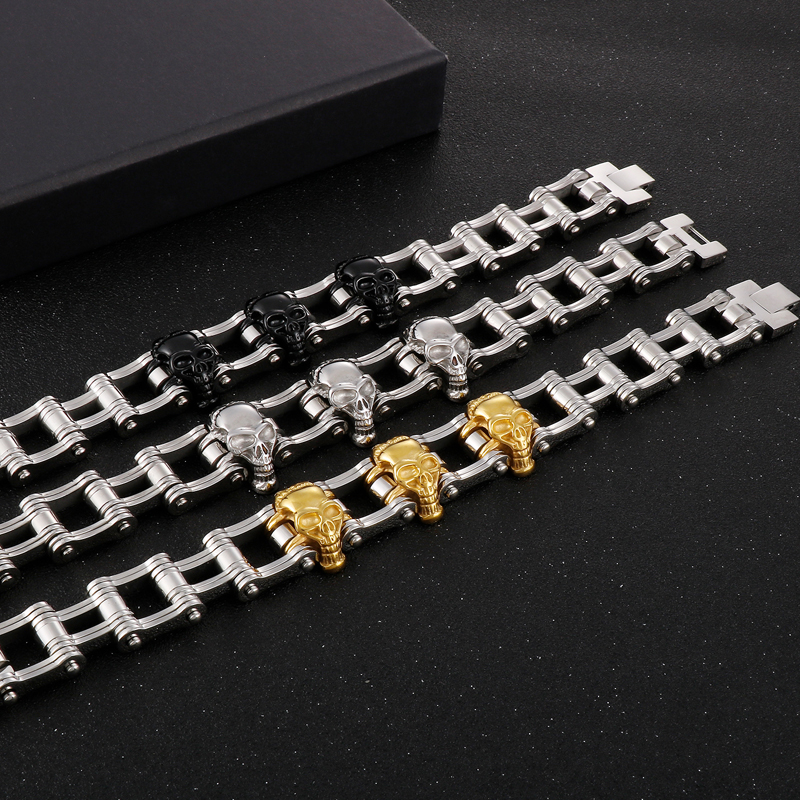 Hip-Hop Rock Skull Stainless Steel 18K Gold Plated Men'S Bracelets display picture 4