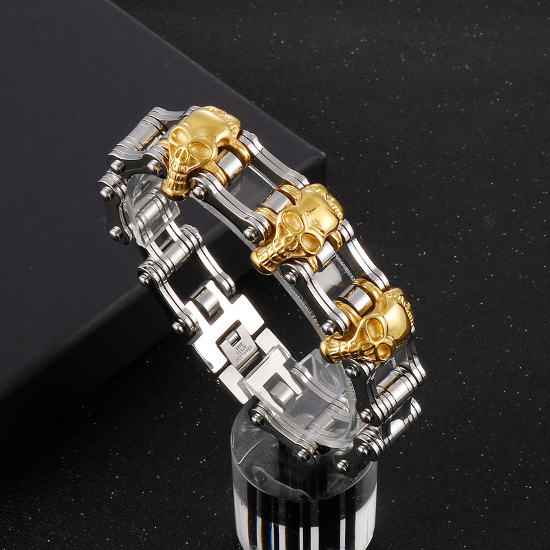 Hip-Hop Rock Skull Stainless Steel 18K Gold Plated Men'S Bracelets display picture 8